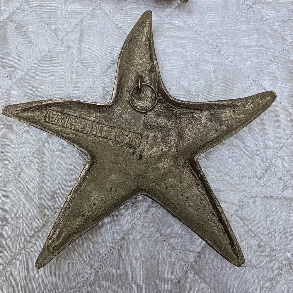 Vintage MCM Solid Brass Sea Shells Starfish Wall Hanging Decor Set of 4 Art Deco